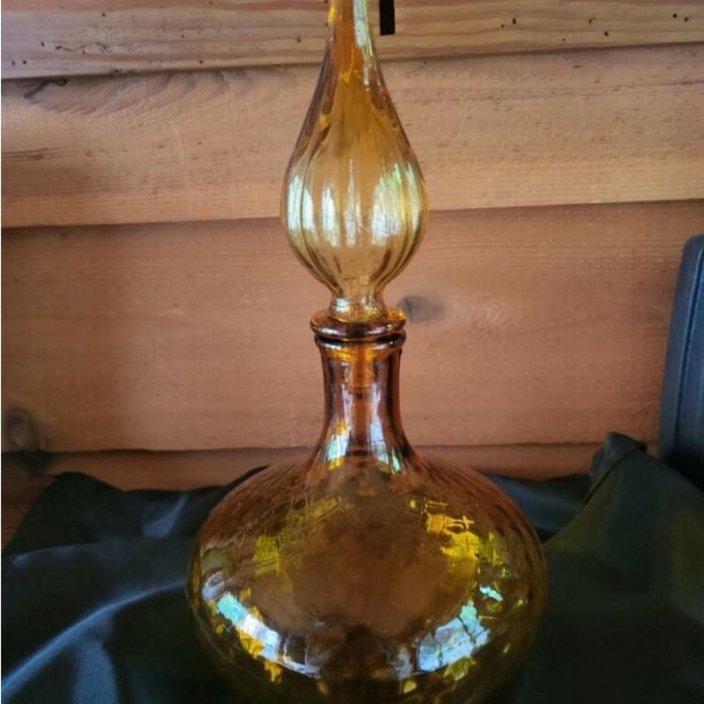 Vintage Mid Century Amber Colored Decanter w/ stopper